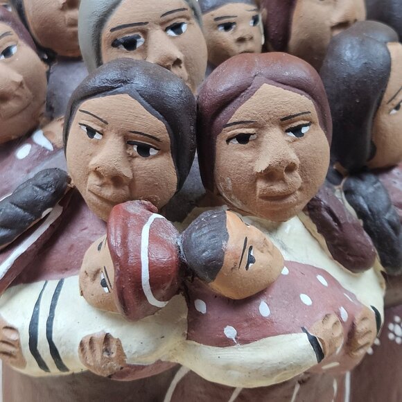 VTG Handcrafted Peruvian Red Clay Folk Art Circle Sculpture 13 Women 5 Babies Mo - Picture 9 of 13
